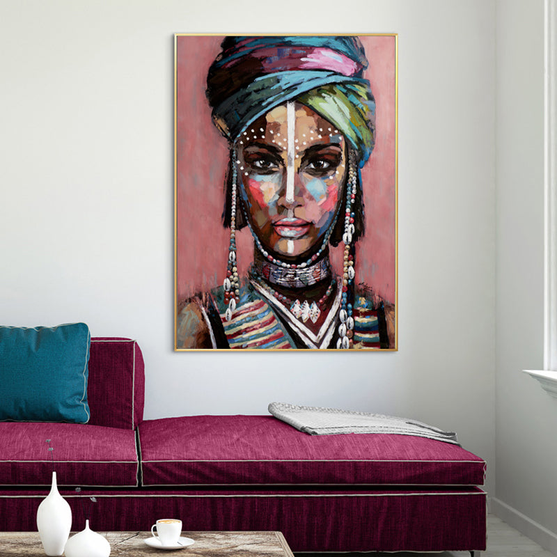 50cm x 70cm African Woman II Canvas Wall Art: Majestic Portrait with Luxurious Gold Frame for Cultured Home Decor Elegance