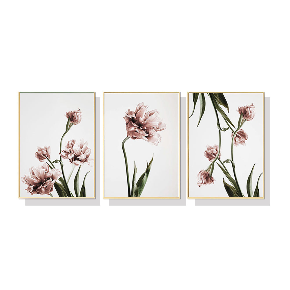 40cmx60cm Tulip Flower Canvas Wall Art Set of 3 - Gold Frame - A Charming and Elegant Piece of Art That Will Add a Touch of Spring to Your Home