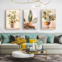 Thumbnail for Watercolour Botanical Leaves Canvas Wall Art Set of 3 with Gold Frame (40cm x 60cm)