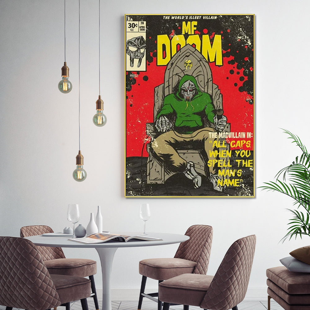 50cmx70cm MF DOOM Music Gold Frame Canvas Wall Art