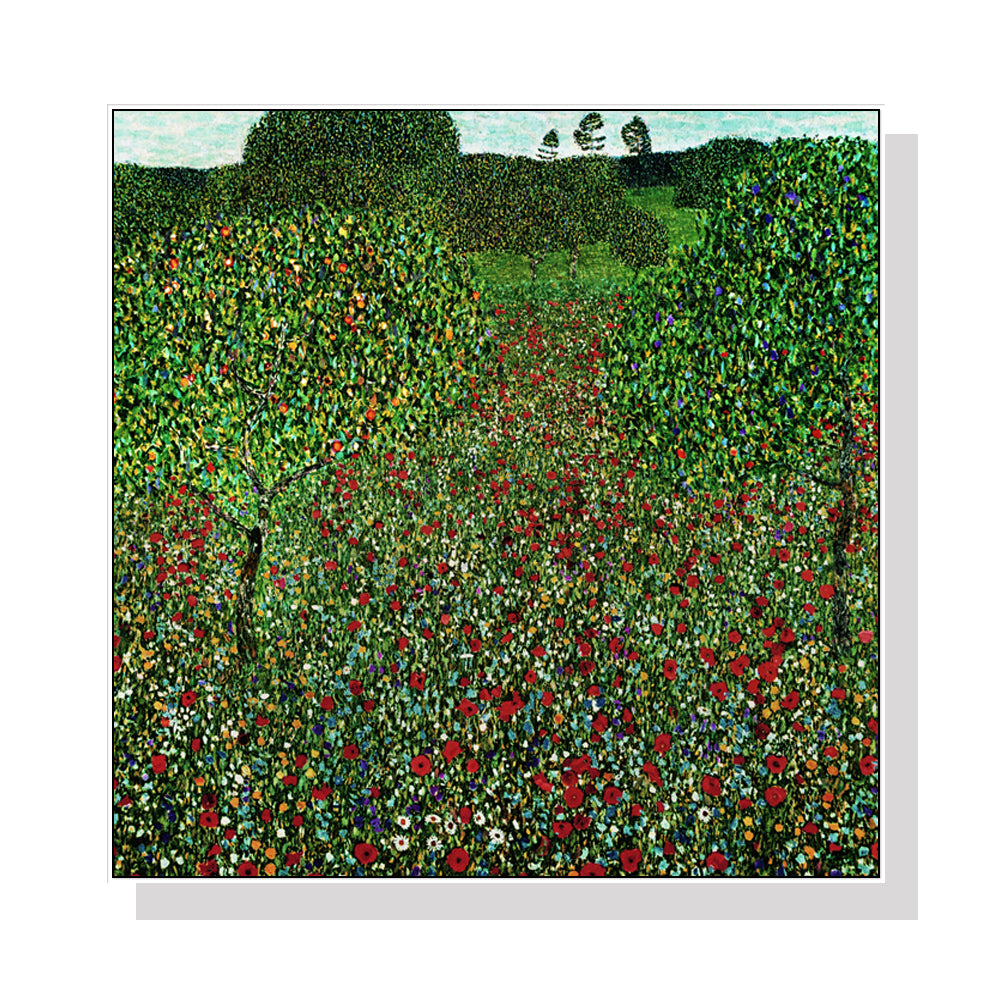 50cmx50cm Field of Poppies by Gustav Klimt White Frame Canvas Wall Art - A Sensual and Mysterious Piece of Art Inspired by the Works of Gustav Klimt