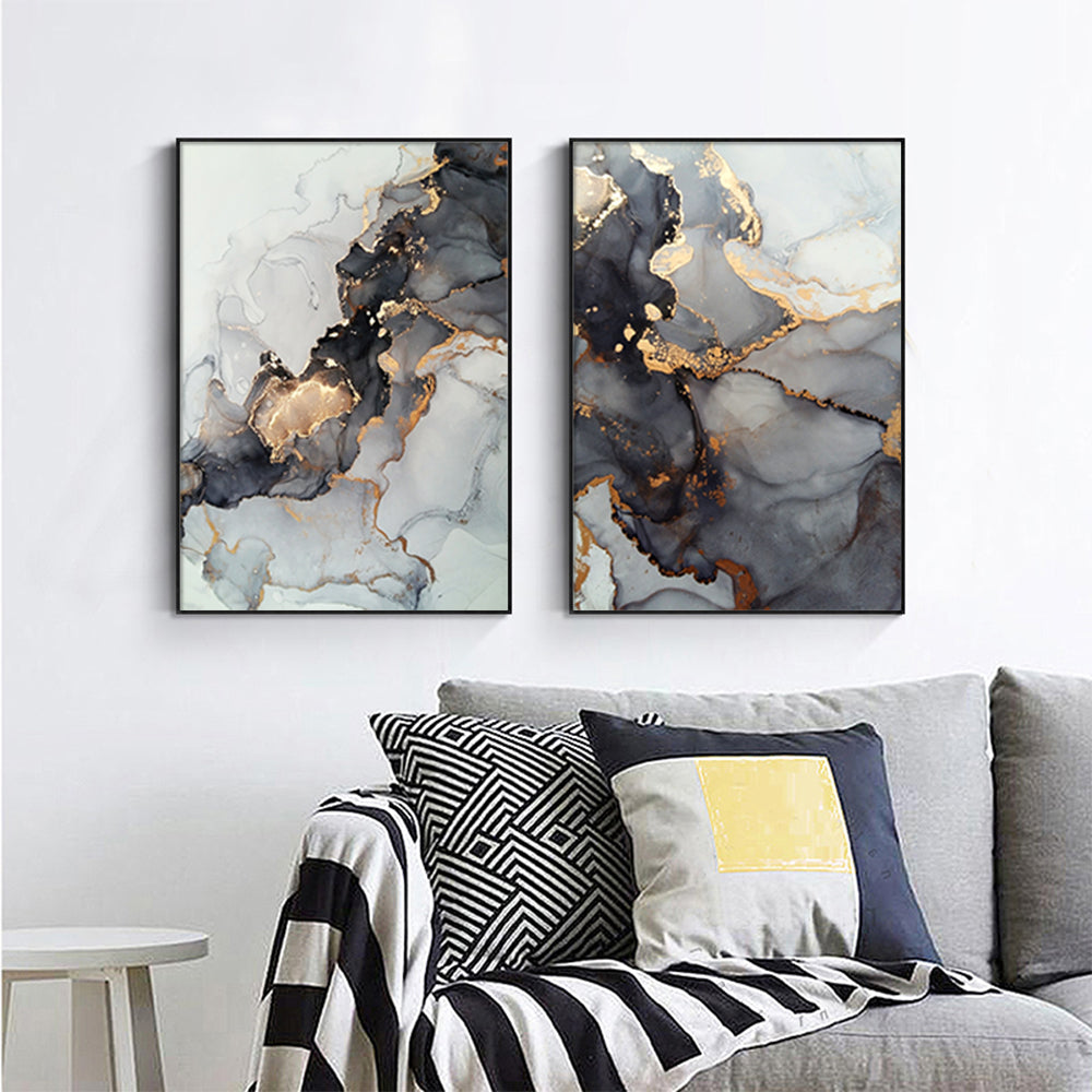 70cmx100cm Black Splash 2 Sets Black Frame Canvas Wall Art