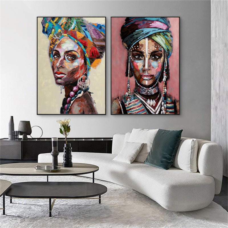 50cmx70cm African women 2 Sets Black Frame Canvas Wall Art