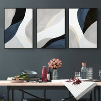 Thumbnail for 50cm x 70cm Abstract Navy Blue Triptych Canvas Wall Art: Contemporary 3-Piece Set with Sleek Black Frame for Sophisticated Home Ensemble