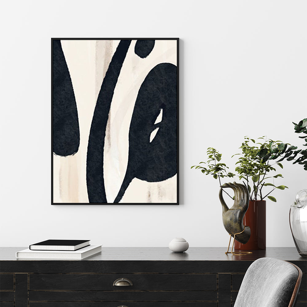 50cm x 70cm Black Ink Canvas Wall Art: Fluid Artistry with Sleek Black Frame for Modern Home Decor Depth