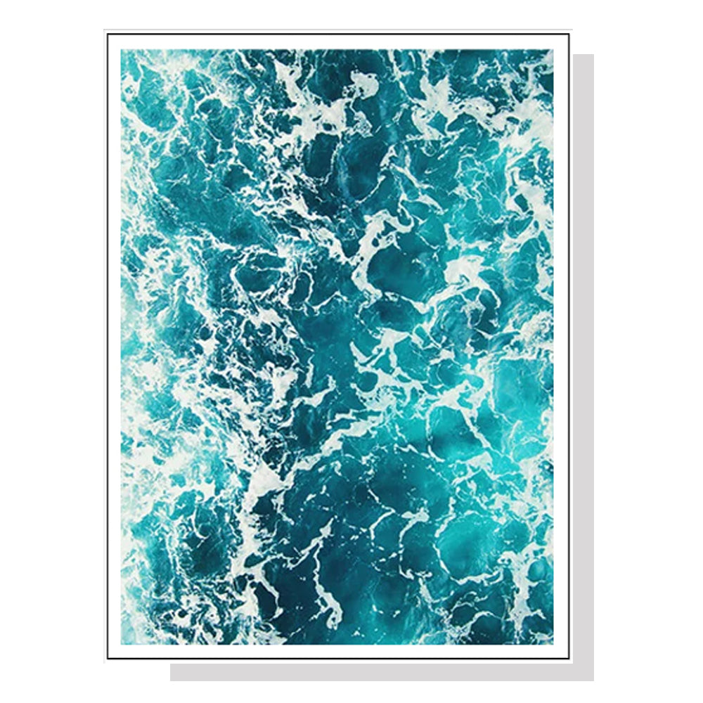 50cm x 70cm Blue Ocean Canvas Wall Art: Serene Seascape with Crisp White Frame for Calming Home Retreat