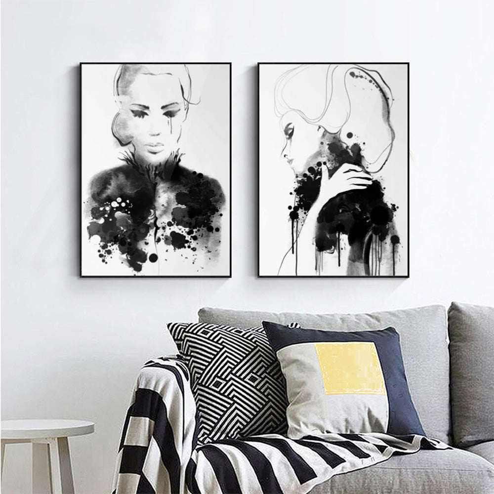 50cmx70cm Watercolor Sketch 2 Sets Black Frame Canvas Wall Art