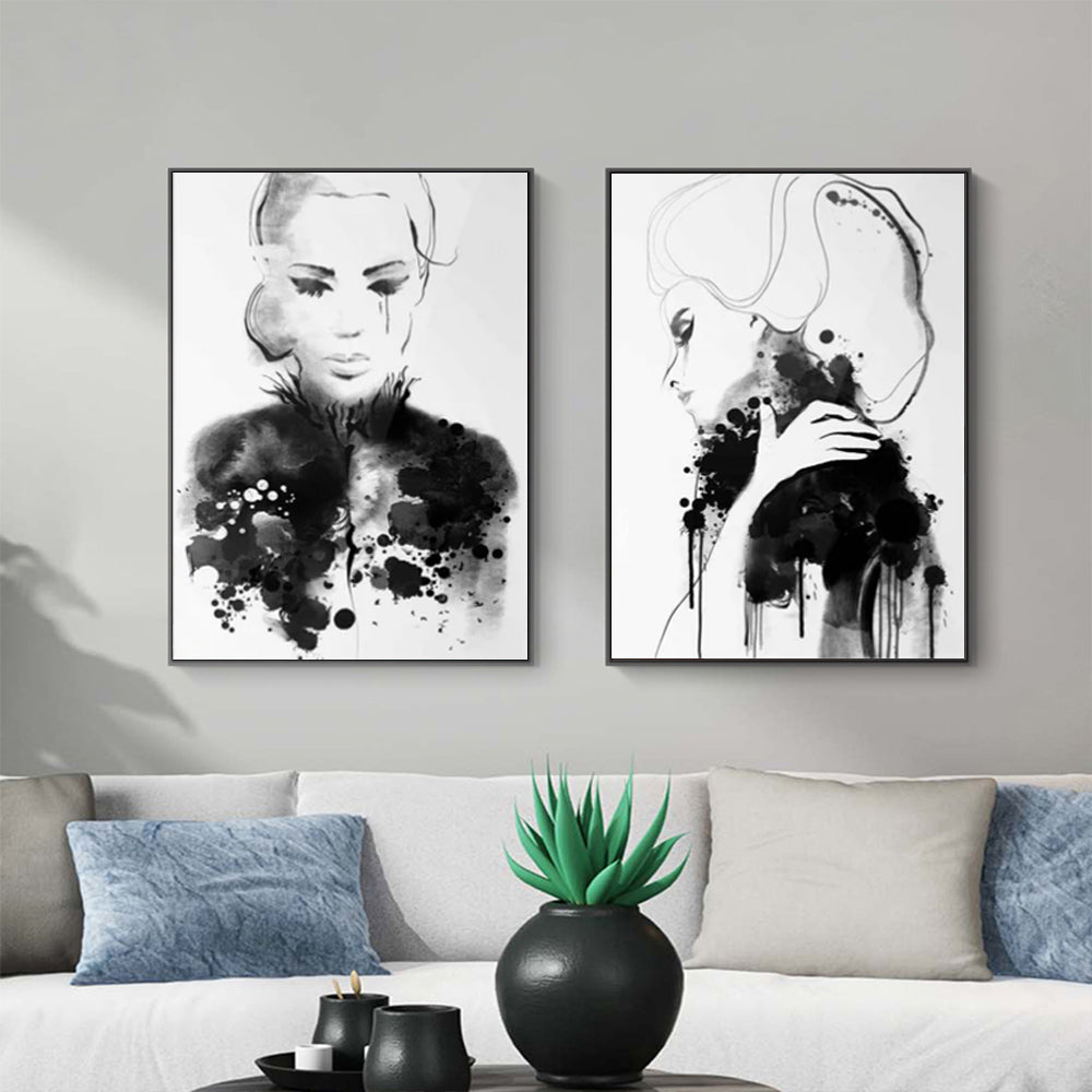 50cmx70cm Watercolor Sketch 2 Sets Black Frame Canvas Wall Art