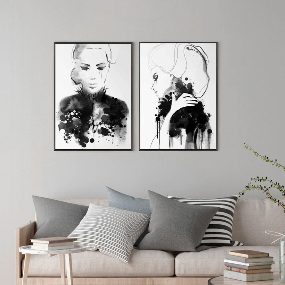 70cmx100cm Watercolor Sketch 2 Sets Black Frame Canvas Wall Art