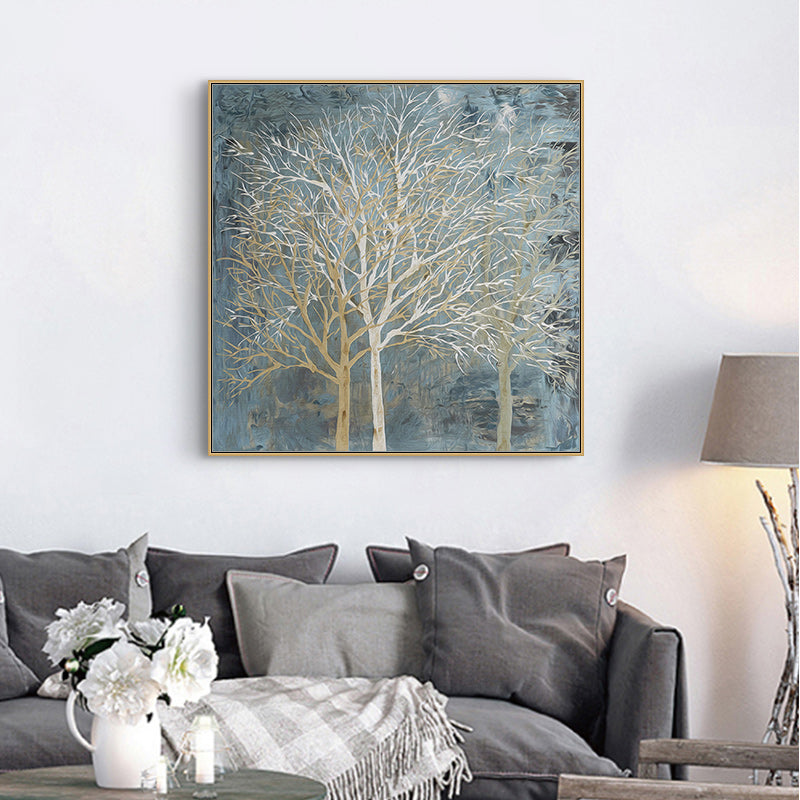 80cmx80cm Forest In The Twilight Trees Gold Frame Canvas Wall Art