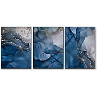 Thumbnail for 50cm x 70cm Blue Gold Marble Triptych Canvas Wall Art: Luxurious 3-Piece Set with Sleek Black Frame for Opulent Home Ambiance