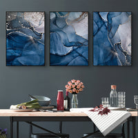 Thumbnail for 50cm x 70cm Blue Gold Marble Triptych Canvas Wall Art: Luxurious 3-Piece Set with Sleek Black Frame for Opulent Home Ambiance