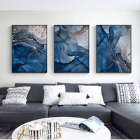 Thumbnail for 50cm x 70cm Blue Gold Marble Triptych Canvas Wall Art: Luxurious 3-Piece Set with Sleek Black Frame for Opulent Home Ambiance