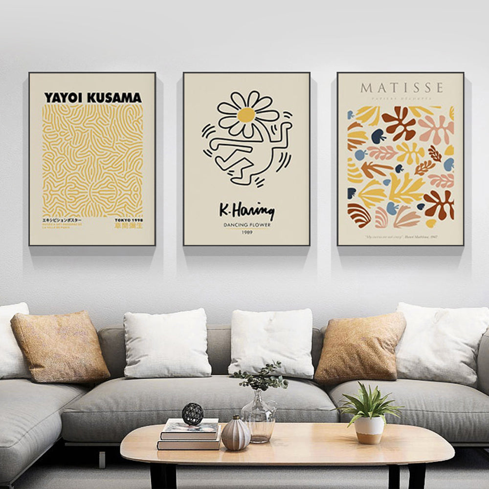 40cmx60cm Matisse, Keith Haring, Yayoi Kusama 3 Sets Black Frame Canvas Wall Art