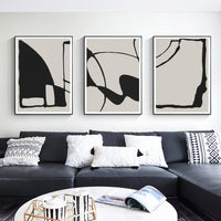 Thumbnail for Black and Beige Abstract Canvas Wall Art Set of 3 with Black Frame (40cm x 60cm)