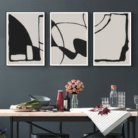 Thumbnail for Black and Beige Abstract Canvas Wall Art Set of 3 with Black Frame (40cm x 60cm)