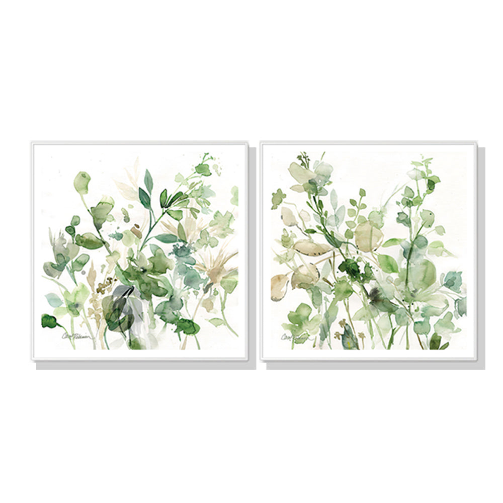 50cmx50cm Charming Sage Garden by Carol Robinson 2 Sets White Frame Canvas Wall Art - A Serene and Relaxing Piece of Art for Your Home