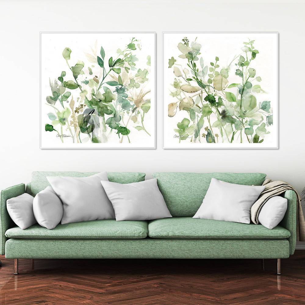 50cmx50cm Charming Sage Garden by Carol Robinson 2 Sets White Frame Canvas Wall Art - A Serene and Relaxing Piece of Art for Your Home