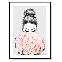 Thumbnail for 50cmx70cm Roses Girl Black Frame Canvas Wall Art