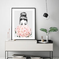 Thumbnail for 50cmx70cm Roses Girl Black Frame Canvas Wall Art