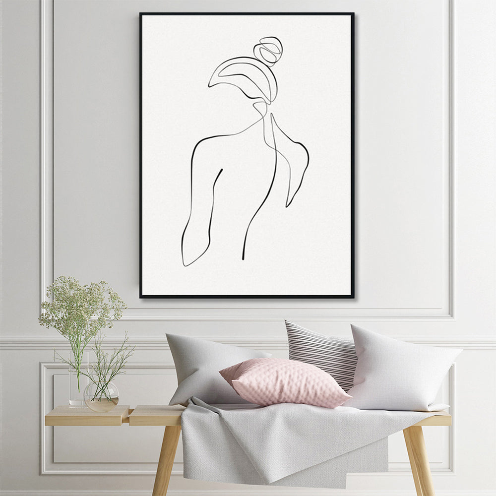 60cmx90cm Woman Back Line Art Black Frame Canvas Wall Art