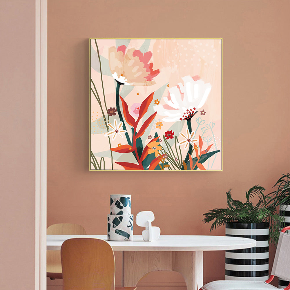 50cmx50cm Native Floral Canvas Wall Art with Gold Frame - A Charming and Elegant Piece of Art for Your Home