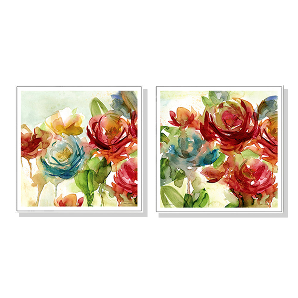 50cmx50cm Charming Rosewater Garden by Carol Robinson 2 Sets White Frame Canvas Wall Art - A Romantic and Elegant Piece of Art for Your Home