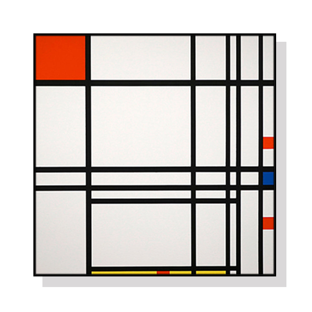 50cmx50cm Abstract Art by Piet Mondrian Black Frame Canvas Wall Art - A Modern and Minimalist Piece of Art Inspired by the Work of Piet Mondrian