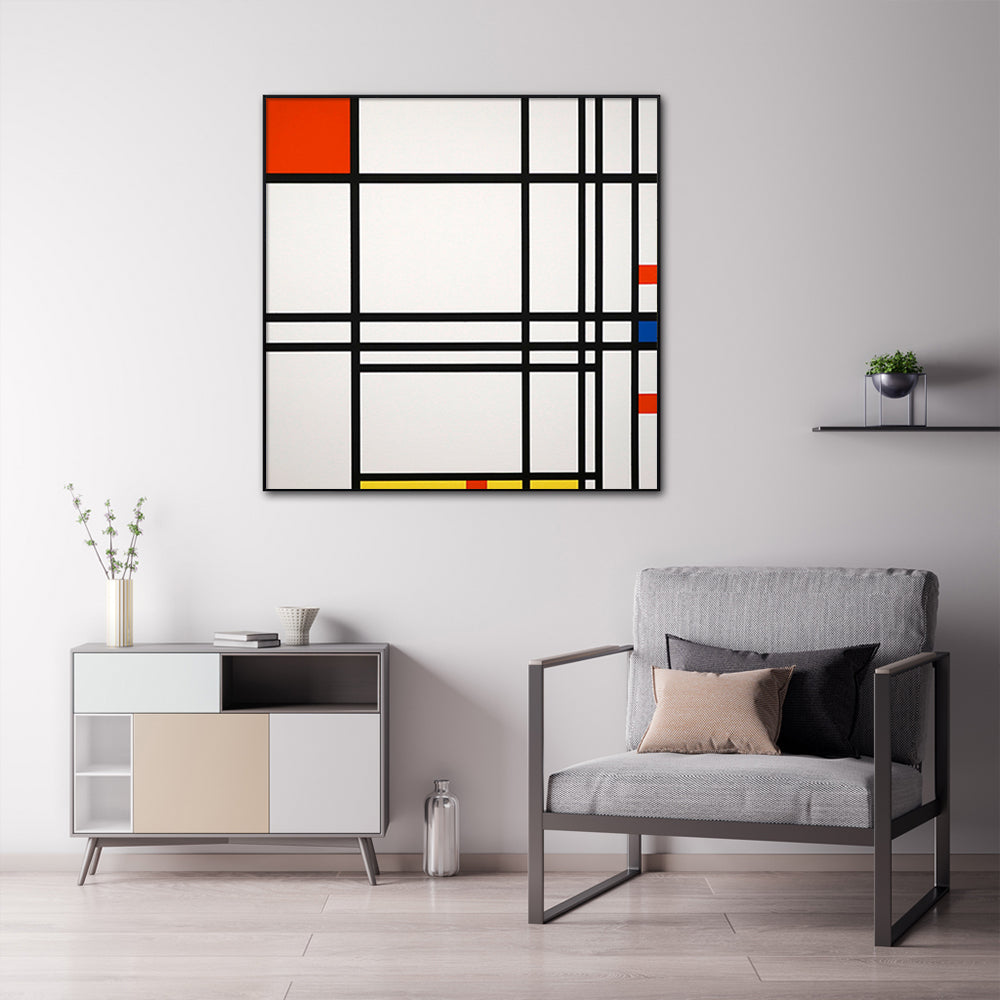 50cmx50cm Abstract Art by Piet Mondrian Black Frame Canvas Wall Art - A Modern and Minimalist Piece of Art Inspired by the Work of Piet Mondrian