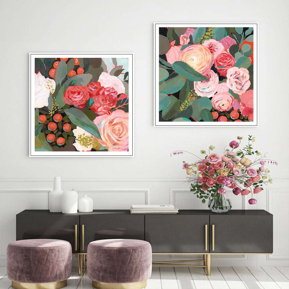 70cmx70cm Eucalyptus Bouquet 2 Sets White Frame Canvas Wall Art