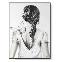 Thumbnail for 50cmx70cm Woman Back With Butterfly Black Frame Canvas Wall Art