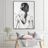 Thumbnail for 50cmx70cm Woman Back With Butterfly Black Frame Canvas Wall Art