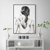 Thumbnail for 50cmx70cm Woman Back With Butterfly Black Frame Canvas Wall Art