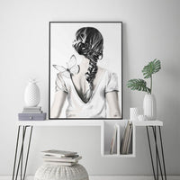 Thumbnail for 50cmx70cm Woman Back With Butterfly Black Frame Canvas Wall Art