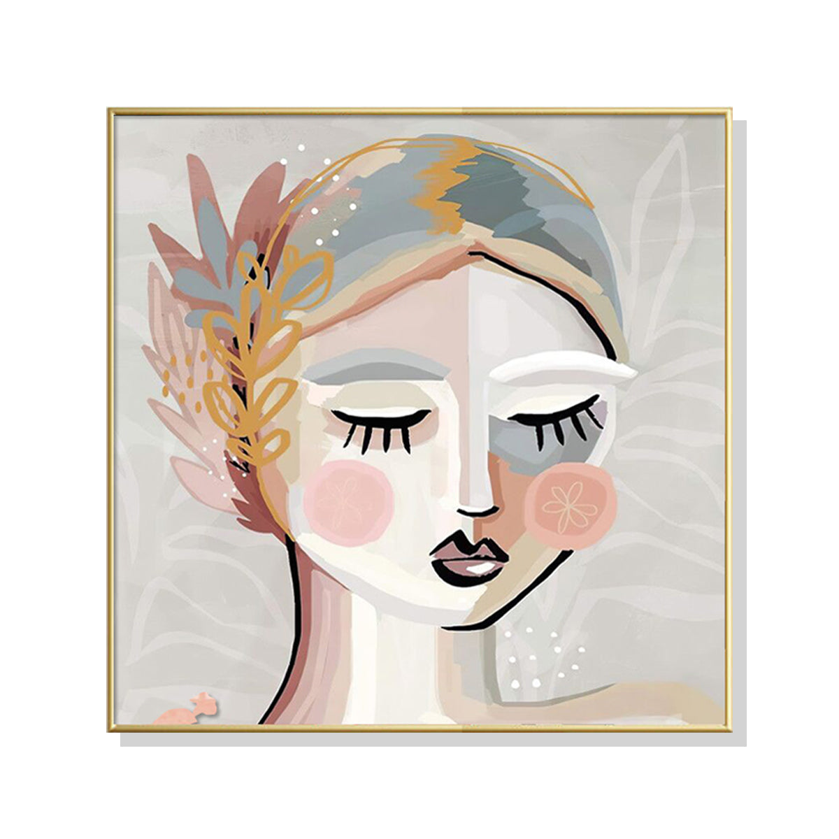 50cmx50cm Calm Girl Gold Frame Canvas Wall Art - A Serene and Relaxing Piece of Art for Your Home