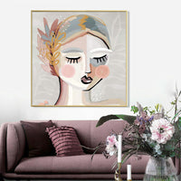 Thumbnail for 50cmx50cm Calm Girl Gold Frame Canvas Wall Art - A Serene and Relaxing Piece of Art for Your Home