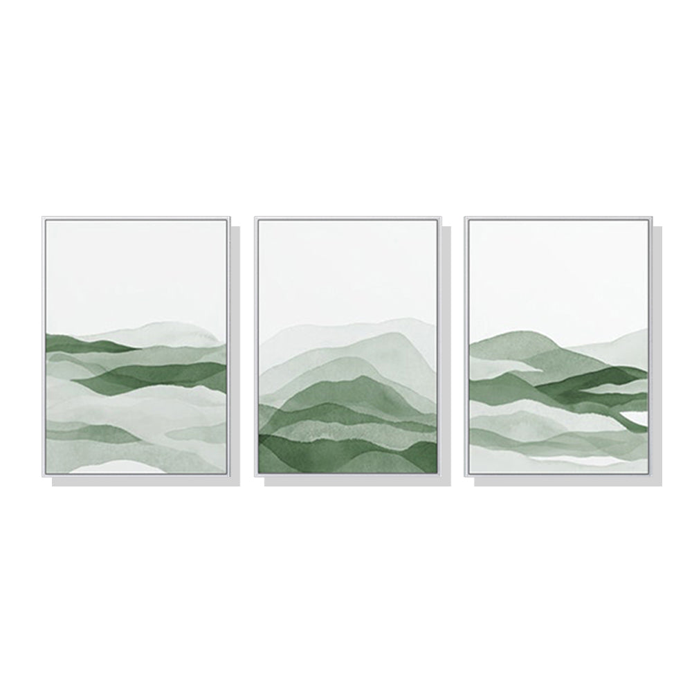 40cmx60cm Sage Green Canvas Wall Art Set of 3 - White Frame - A Stylish and Modern Way to Add a Touch of Nature to Your Home