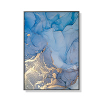 Thumbnail for 60cmx90cm Light Blue Marble With Gold Splash Black Frame Canvas Wall Art