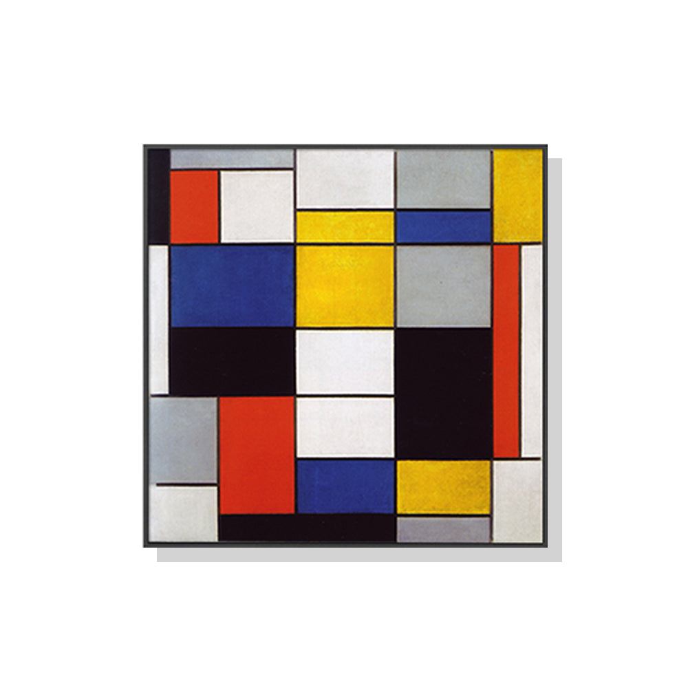 50cmx50cm Large Composition A by Piet Mondrian Black Frame Canvas Wall Art - A Bold and Modern Piece of Art Inspired by the Works of Piet Mondrian