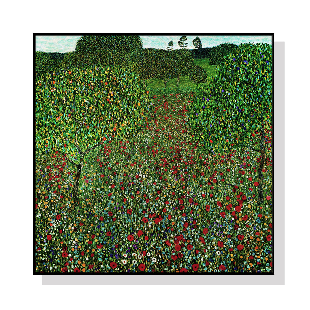 50cmx50cm Italian Garden by Gustav Klimt Black Frame Canvas Wall Art - A Sensual and Mysterious Piece of Art Inspired by the Works of Gustav Klimt