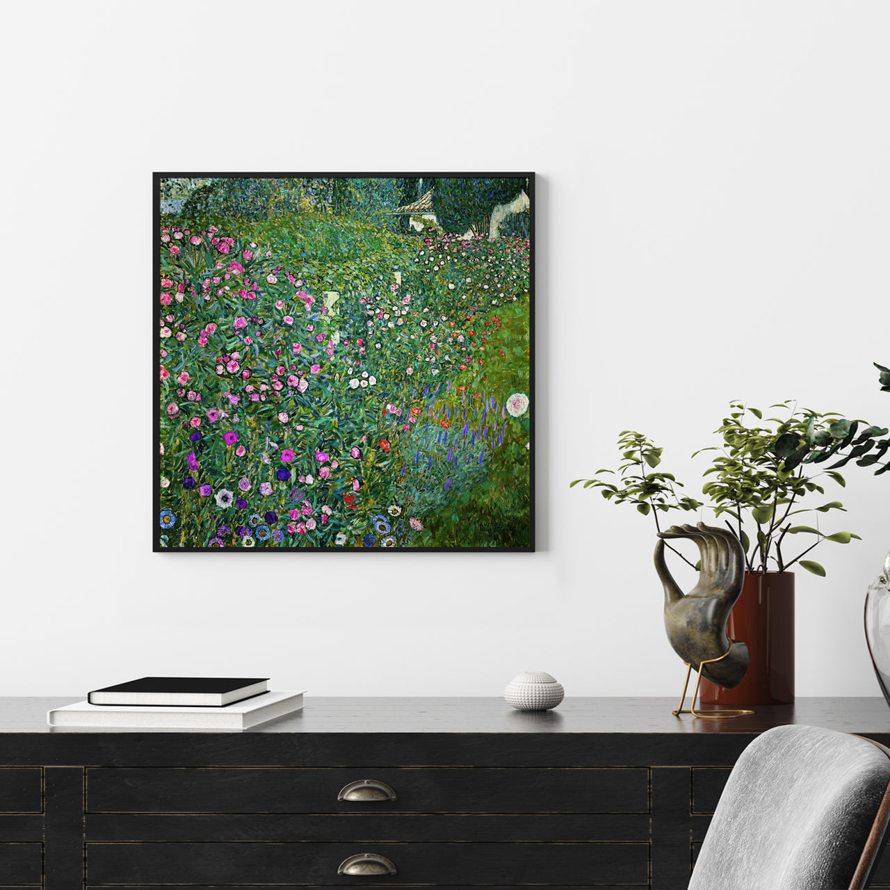 50cmx50cm Italian Garden by Gustav Klimt Black Frame Canvas Wall Art - A Sensual and Mysterious Piece of Art Inspired by the Works of Gustav Klimt