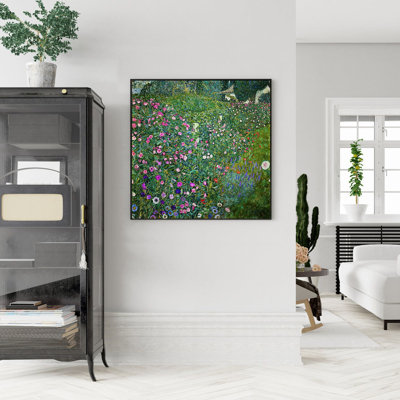 50cmx50cm Italian Garden by Gustav Klimt Black Frame Canvas Wall Art - A Sensual and Mysterious Piece of Art Inspired by the Works of Gustav Klimt