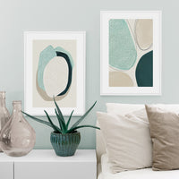 Thumbnail for 50cm x 70cm Abstract Green Circle Duo Canvas Wall Art: Stylish 2-Piece Set with Pristine White Frame for Contemporary Home Ambiance