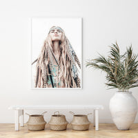 Thumbnail for 50cmx70cm Boho Girl Canvas Wall Art with White Frame - A Stylish and Bohemian Piece of Art for Your Home