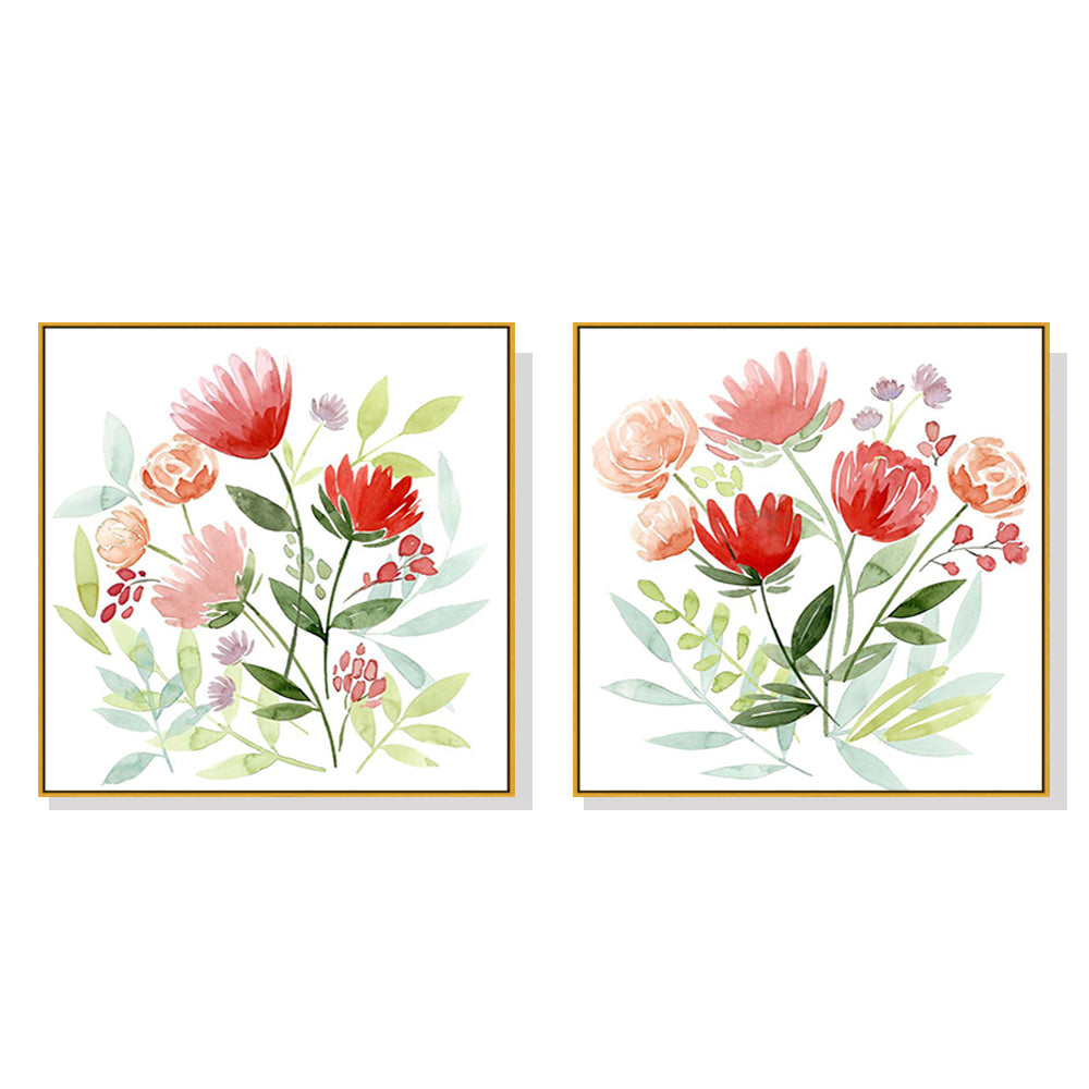 50cmx50cm Charming Florals 2 Sets Gold Frame Canvas Wall Art for Home Decor