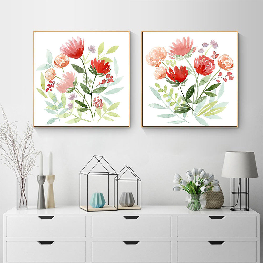 50cmx50cm Charming Florals 2 Sets Gold Frame Canvas Wall Art for Home Decor