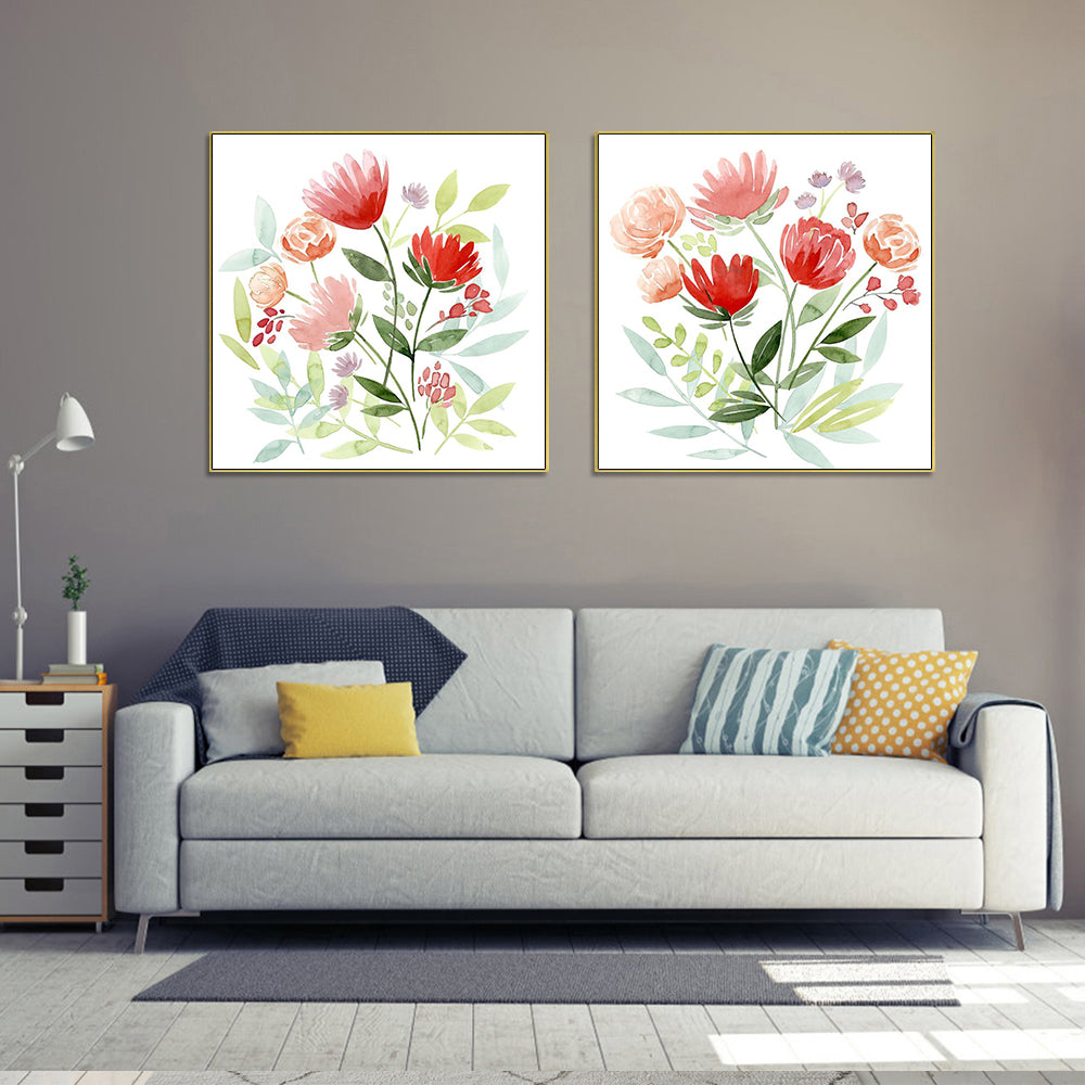 50cmx50cm Charming Florals 2 Sets Gold Frame Canvas Wall Art for Home Decor