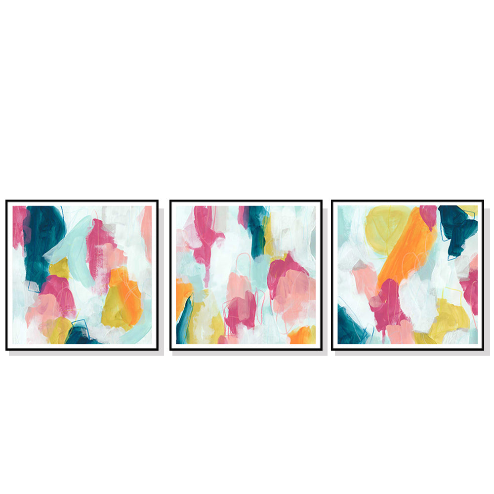 50cmx50cm Colourful 3 Sets Black Frame Canvas Wall Art - A Vibrant and Eye-Catching Piece of Art for Your Home