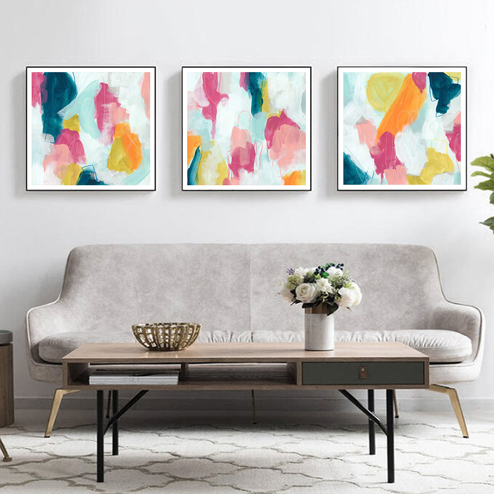 50cmx50cm Colourful 3 Sets Black Frame Canvas Wall Art - A Vibrant and Eye-Catching Piece of Art for Your Home