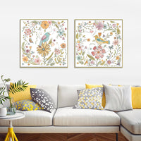 Thumbnail for 50cmx50cm Floral Birds 2 Sets Gold Frame Canvas Wall Art - A Charming and Elegant Piece of Art for Your Home